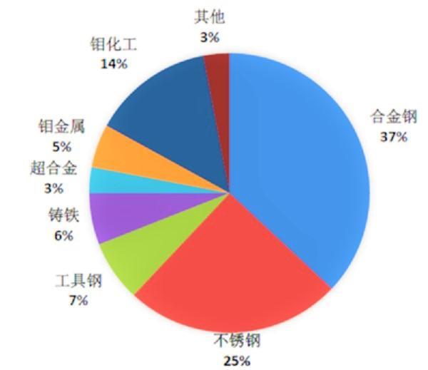 2016 年鉬的消費領域所占比例g 2016 年鉬的消費領域所占比例